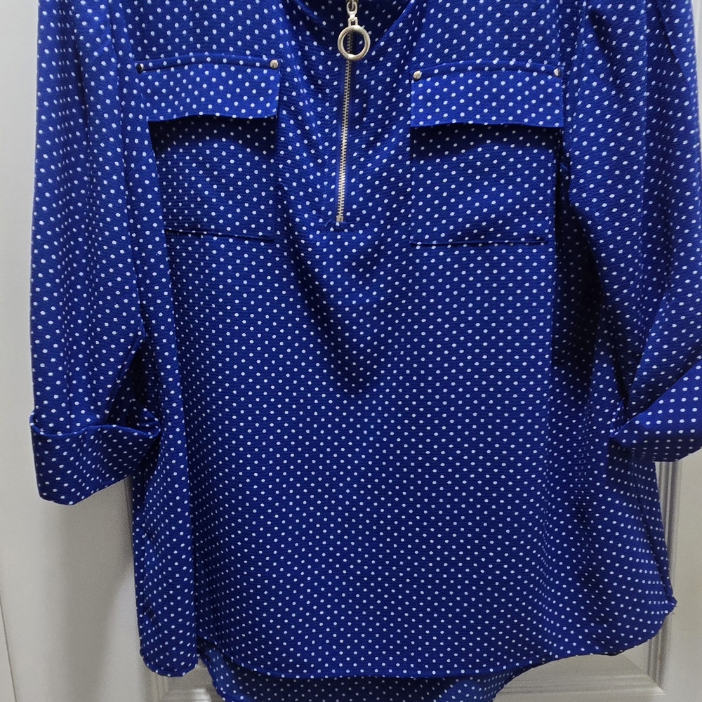 Elegant Blue Polka Dot Blouse